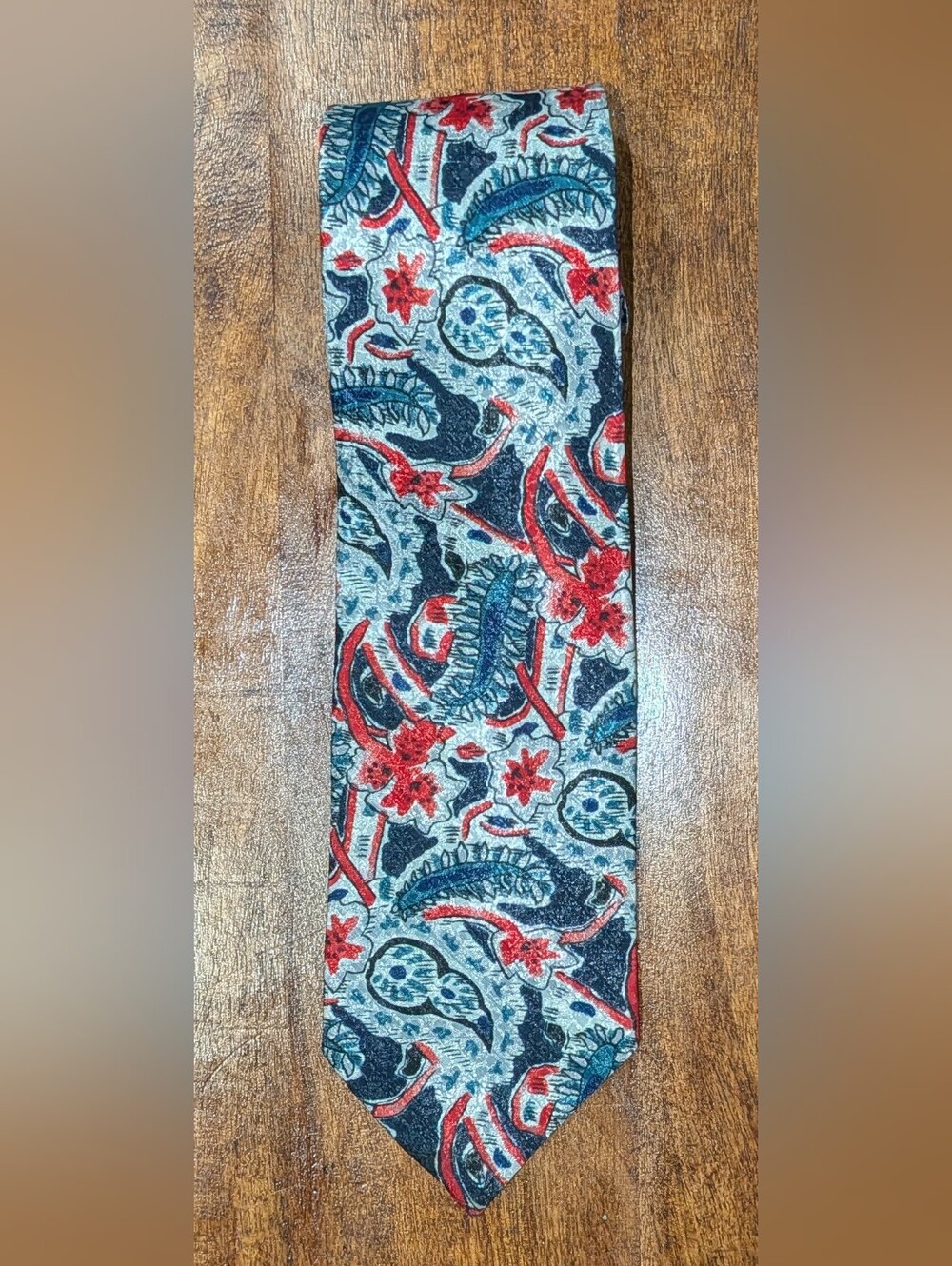 Vintage Mens Christian Dior Tie 1970s Abstract Print 70s Necktie Blue/Red/White.